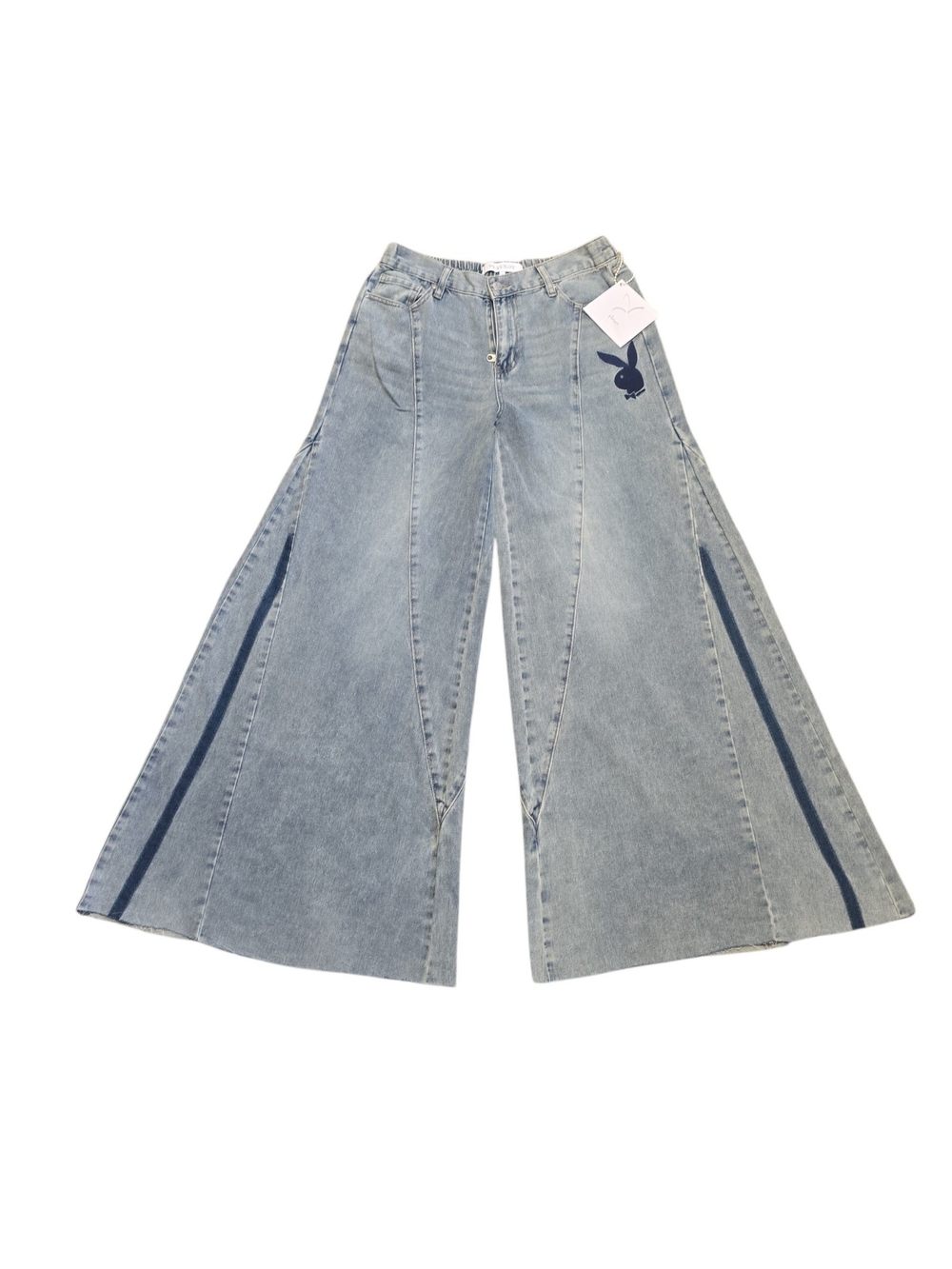 Playboy Extra Wide Super Flare Leg Boho Bunny Logo Jeans Size 11 NWT